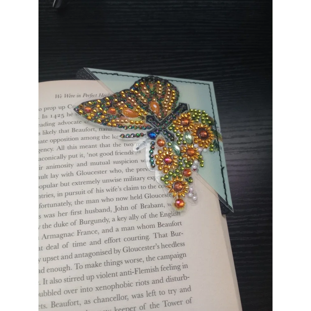 Handmade Diamond Art Butterfly Corner Bookmark Faux Leather Rhinestone 4